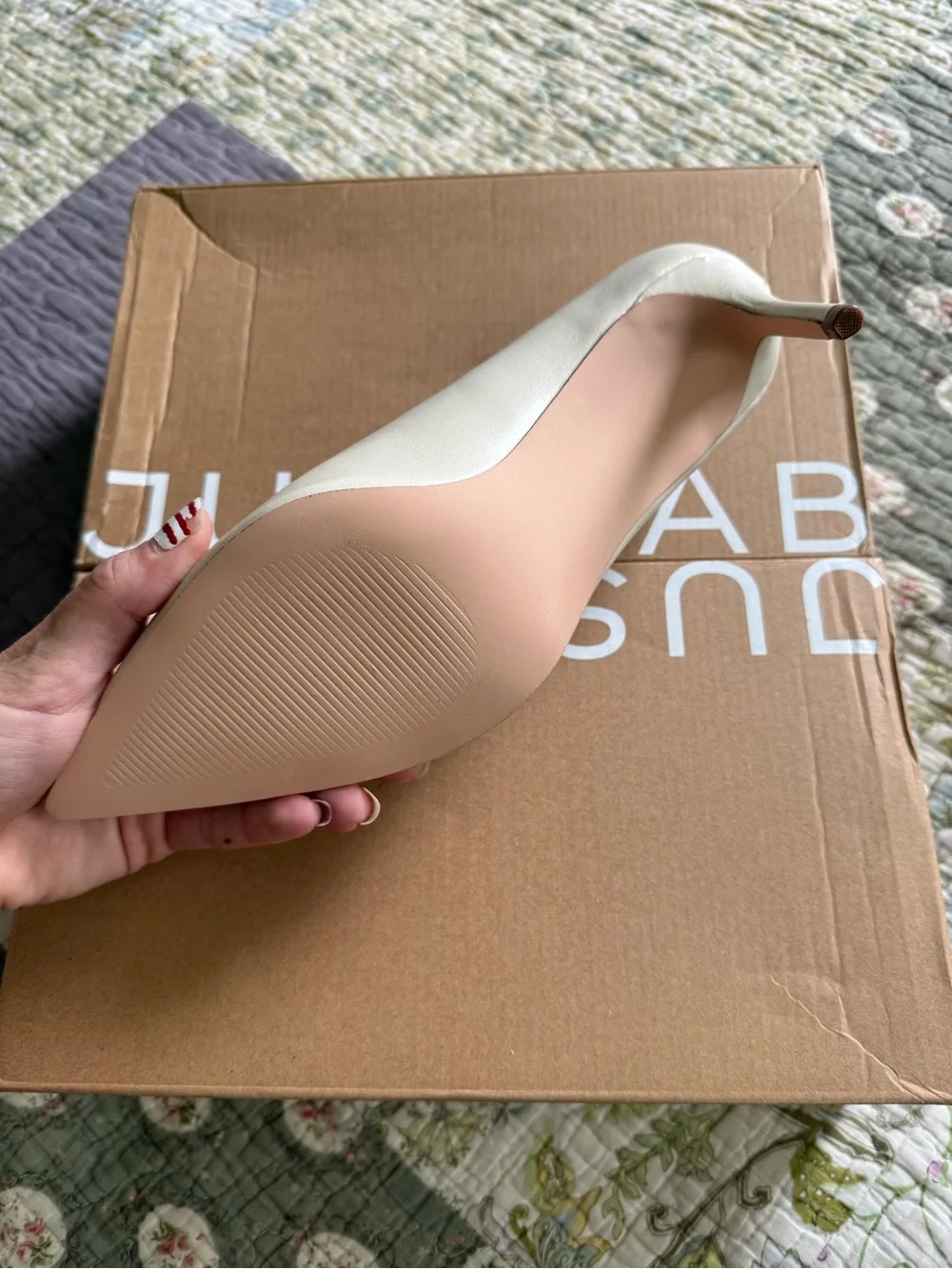 New JustFab Women's Cream Pointed Toe Stiletto Pump